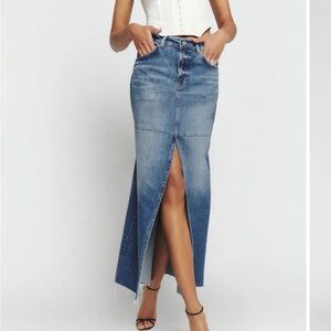 Reformation Tazz Maxi Denim Skirt Hemlock Jean Long Split Designer Sz 29 NEW